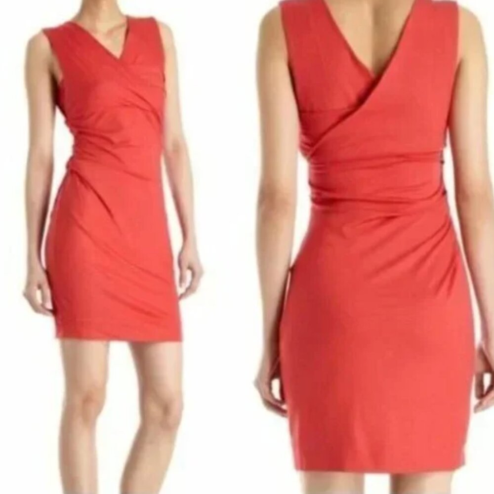 DVF Diane von Furstenberg Parker Faux Wrap Coral Red Jersey Dress L RARE